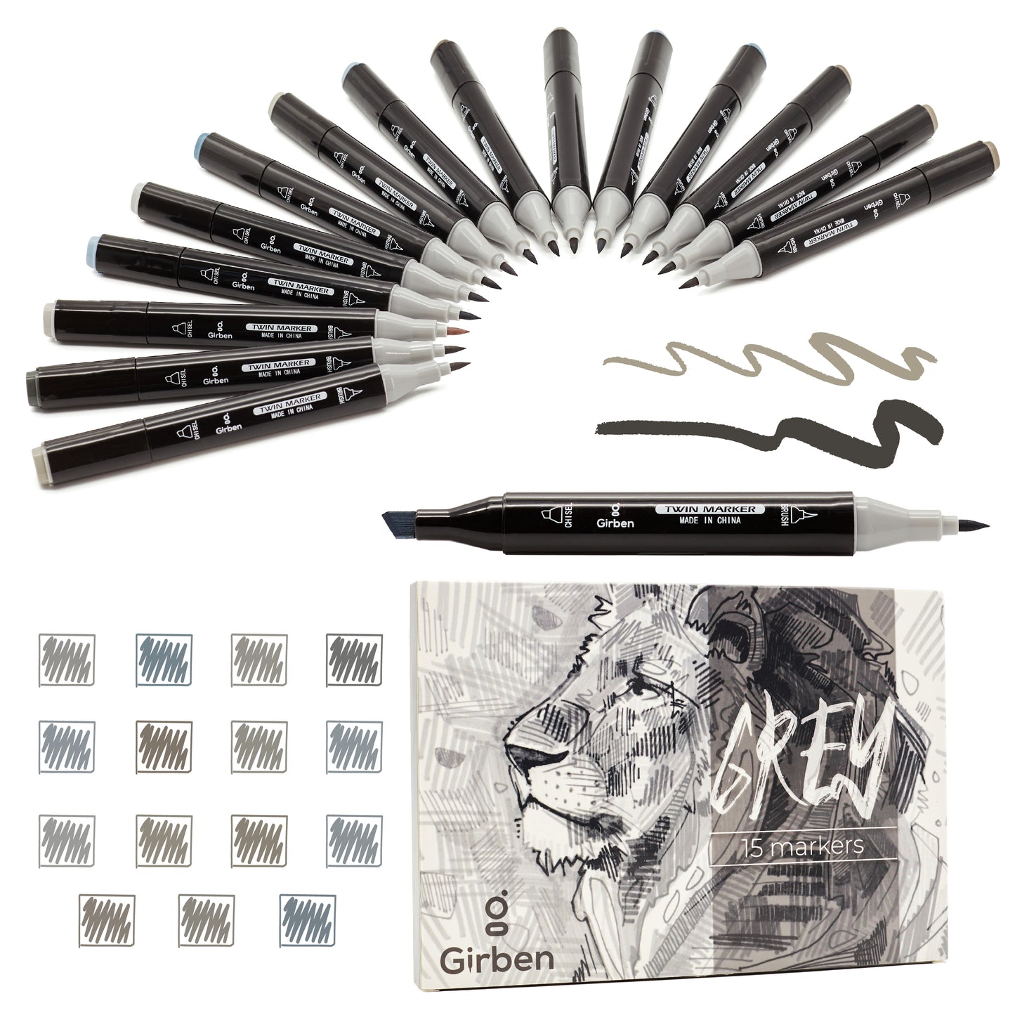 Markers Set G - 15 tonalità di grigio