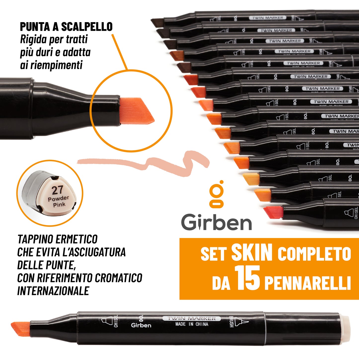 Markers Set S - 15 tonalità per l'incarnato