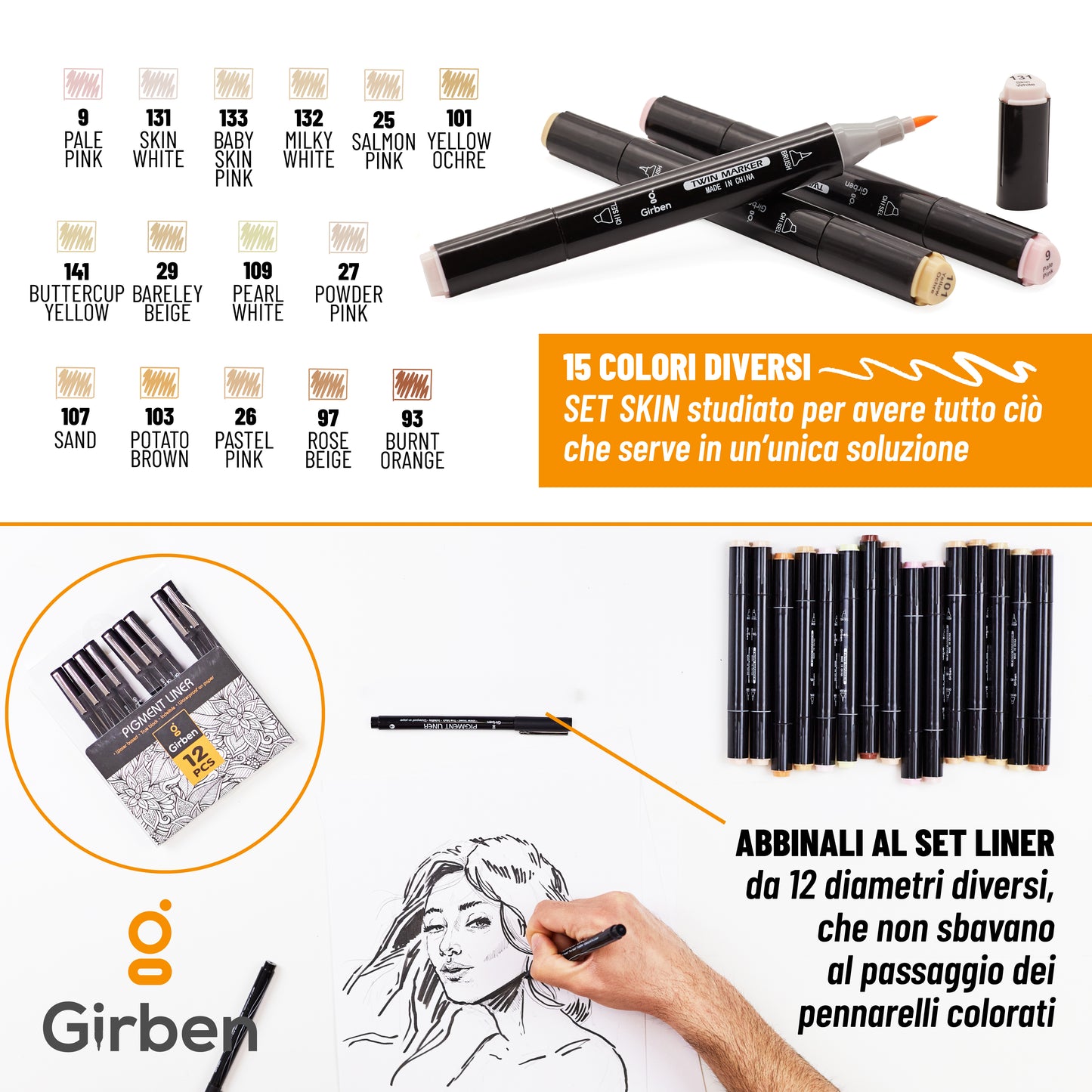 Markers Set S - 15 tonalità per l'incarnato