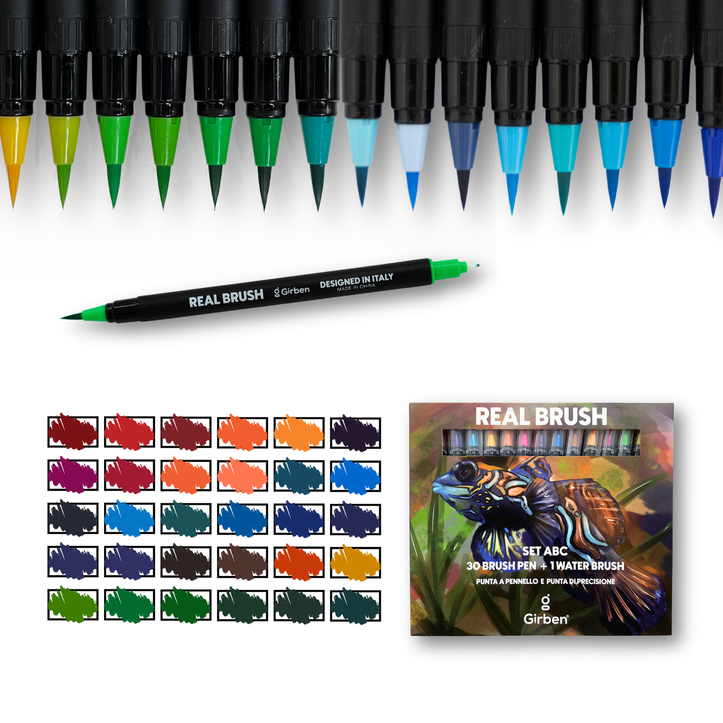 RealBrush Set ABC - 30 Pennarelli acquerellabili doppia punta