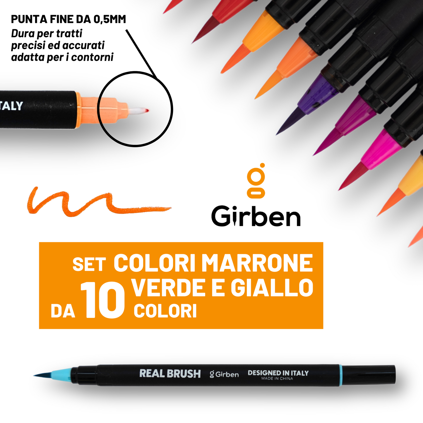 RealBrush Set C - 10 Pennarelli acquerellabili doppia punta