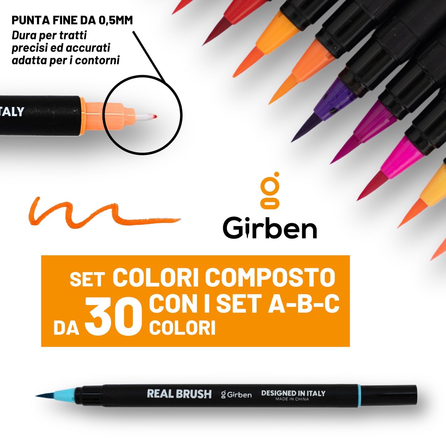 RealBrush Set ABC - 30 Pennarelli acquerellabili doppia punta
