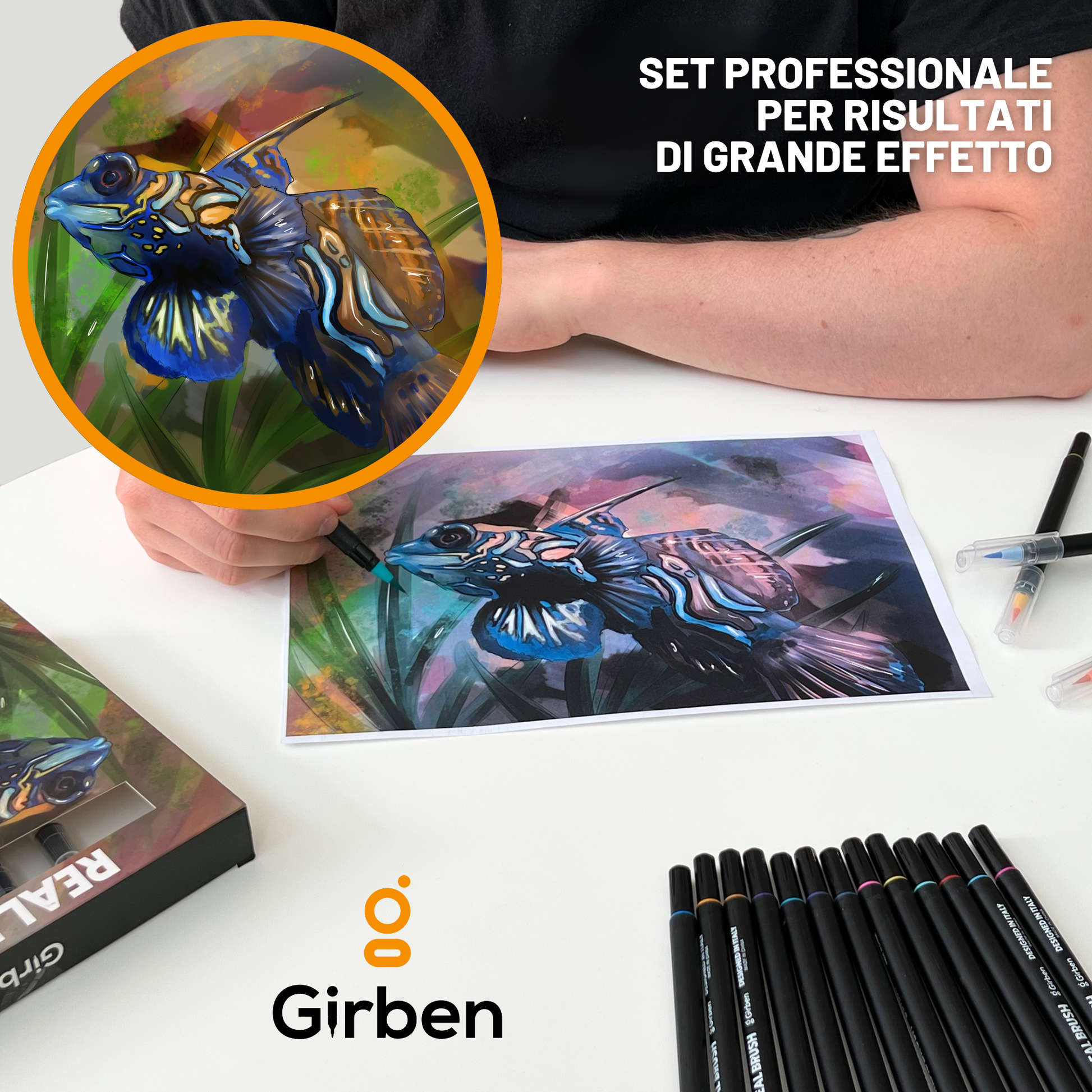 Pennarelli Ad Alcool Girben Set Da 40 - Doppia Punta Pennello/Scalpello, Colori Saturi, Per Disegno - Foto 2